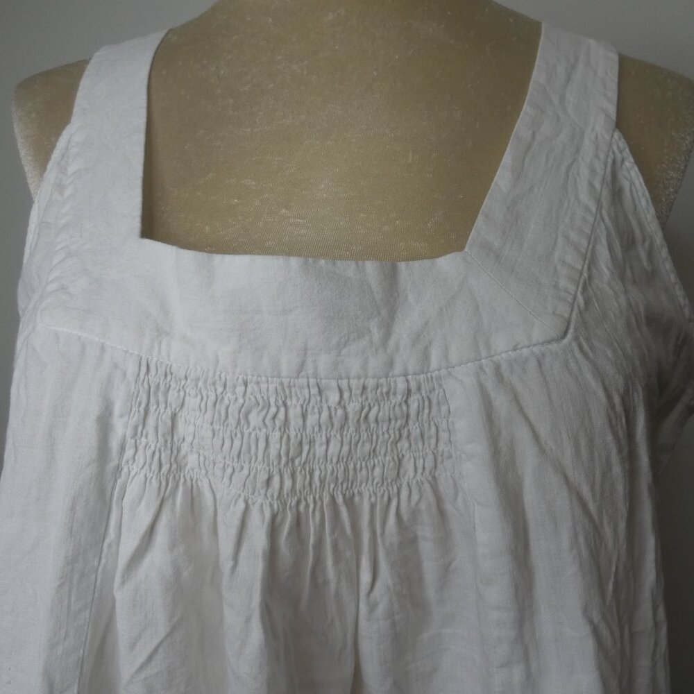 Eileen Fisher Women's L 100% Cotton White Tank Top Smocked Square Neck - Picture 2 of 10